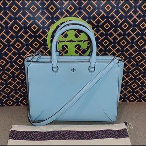 TORY BURCH Light Blue Saffiano Leather Satchel Crossbody Purse
